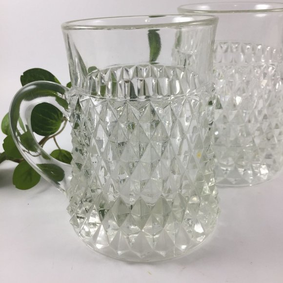 2 Indiana Glass Diamond Point Mugs - Picture 3 of 3